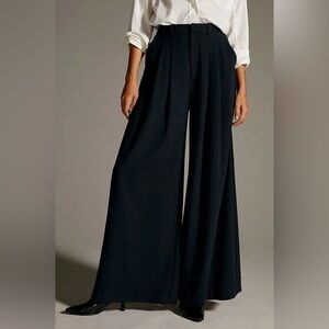 Anthropologie Maeve Avery Navy Wide Leg High Waist Pleated Trouser Pants Size 10